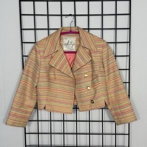 Vintage Milly of New York Cropped Blazer Womens‎ 2 Multicolor Rainbow Tweed Gold